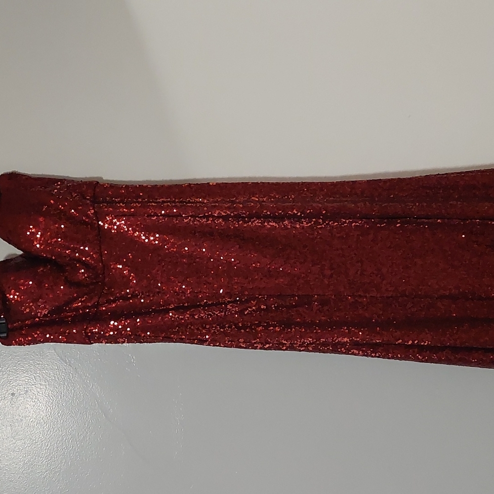 Bariano red strapless long  sequin dress with train